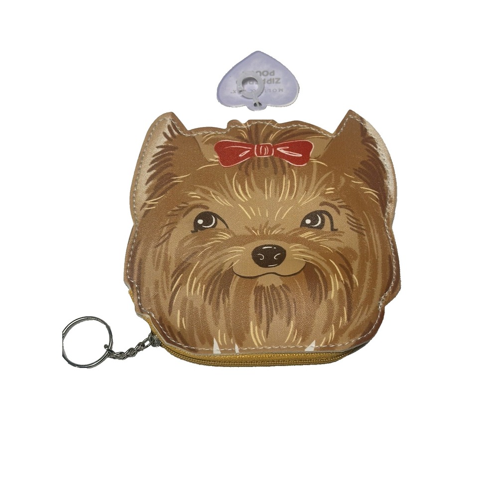 Molly & Rex Dog Keychain‎ Zipper Pouch Novelty Yorkie Brown 5x5 Inch NWT